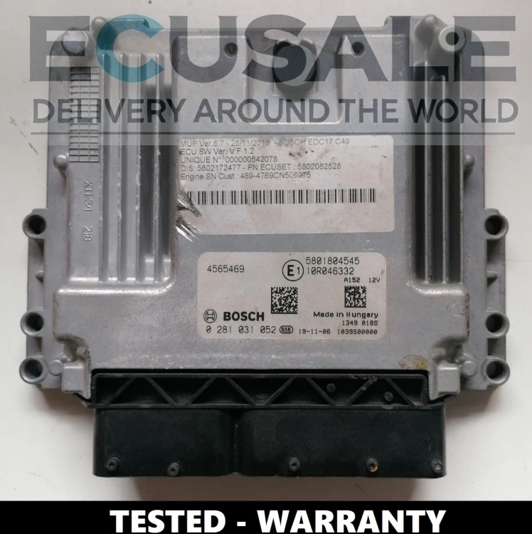 Centralita ECU Iveco MD1CE101 – Bosch 0281031052, referencia 5801804545 / 4565469, probada completamente.