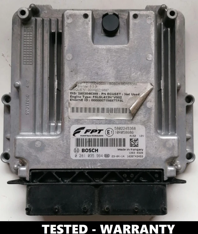 Centralina motore Iveco MD1CE101 – Bosch 0281035964, codice originale 5802245368, modulo testato.