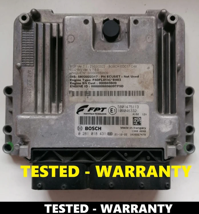 Foto della ECU Iveco Daily / S-Way – Bosch 0281018431, centralina testata 5801475113