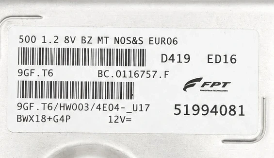 Étiquette 51994081  9GF.T6 Fiat 500 1.2 8V