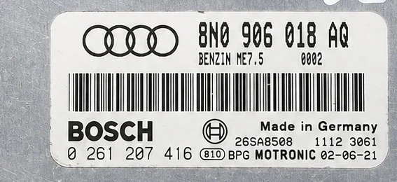 Étiquette calculateur moteur Bosch  8N0906018AQ 0261207416 ME7.5 Audi TT 8N IMMO OFF