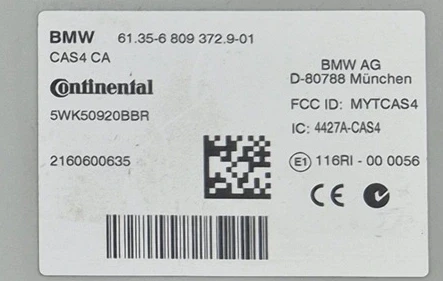 Étiquette du module BMW CAS4 CA 61356809372 Continental 5WK50920BBR