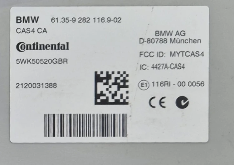 Étiquette du module BMW  9282116 CAS4 CA Continental 5WK50520GBR