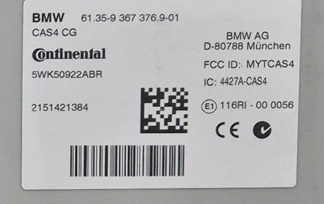 Etiqueta del módulo CAS4  BMW 61359367376 CG Continental 5WK50922ABR