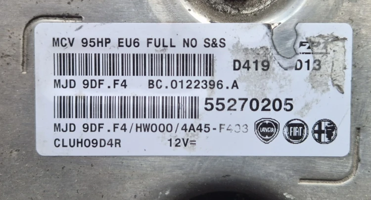 Etiqueta de la centralita 55270205 MJD 9DF.F4 Fiat Tipo Egea 1.3 Multijet 95 KM
