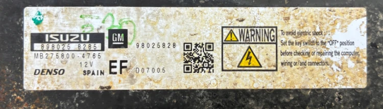 98025828 EF centralina do motor Denso Opel Meriva A 1.7 CDTI Virgin – vista adicional