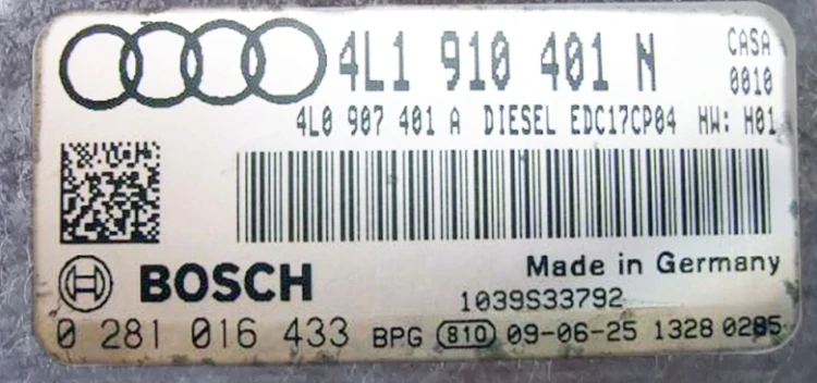 Étiquette du calculateur moteur Bosch 0281016433, référence OEM Audi 4L1910401N.