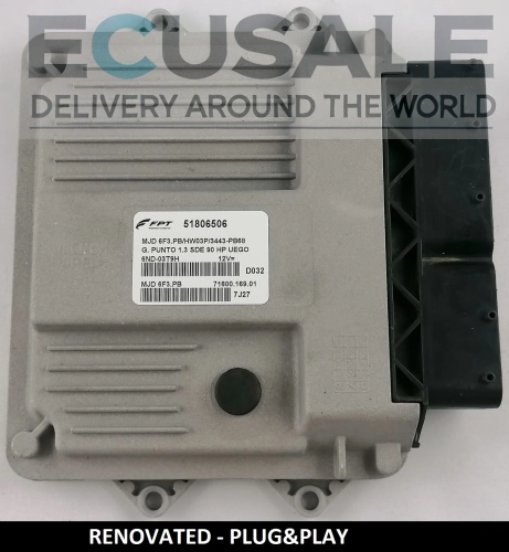 CALCULATEUR MOTEUR RÉNOVÉ FIAT 51806506 MJD6F3.PB HW03P pour moteur 1.3 Multijet – Plug &amp; Play, sans programmation
