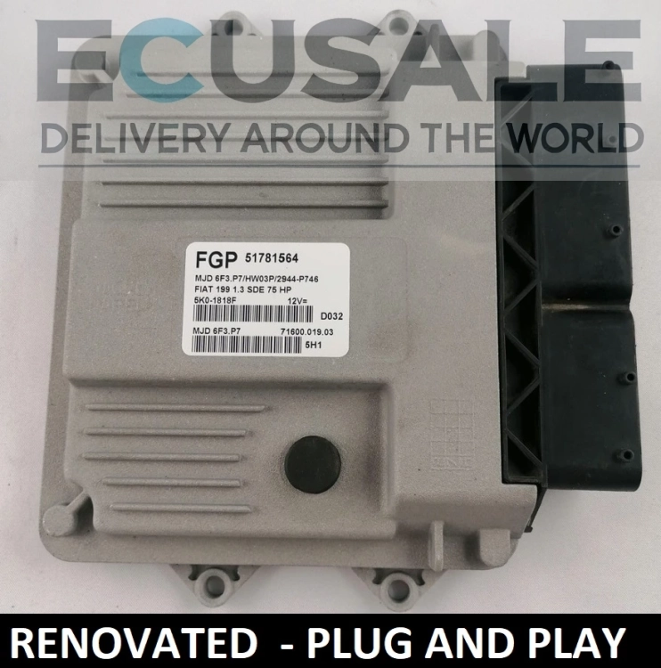 CENTRALITA DE MOTOR RENOVADO FIAT 51781564 MJD6F3.P7 HW03P para 1.3 Multijet – Plug and Play, sin necesidad de programación