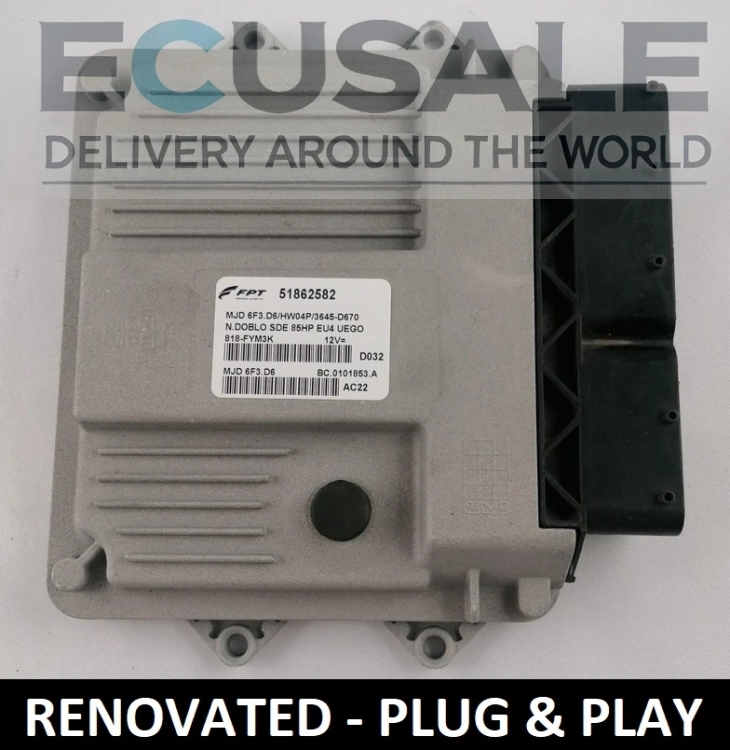 Centralita de motor renovado FIAT 51862582 MJD6F3.D6 HW04P – vista de la unidad Bosch, lista para instalar