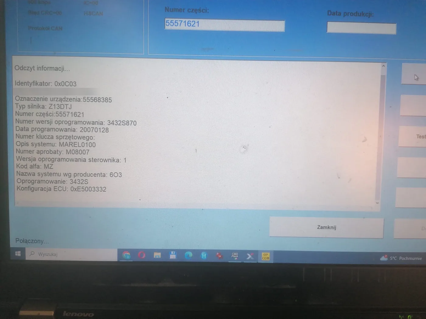 Informations du calculateur Opel Corsa D 1.3 CDTI Z13DTJ lues dans OP-COM